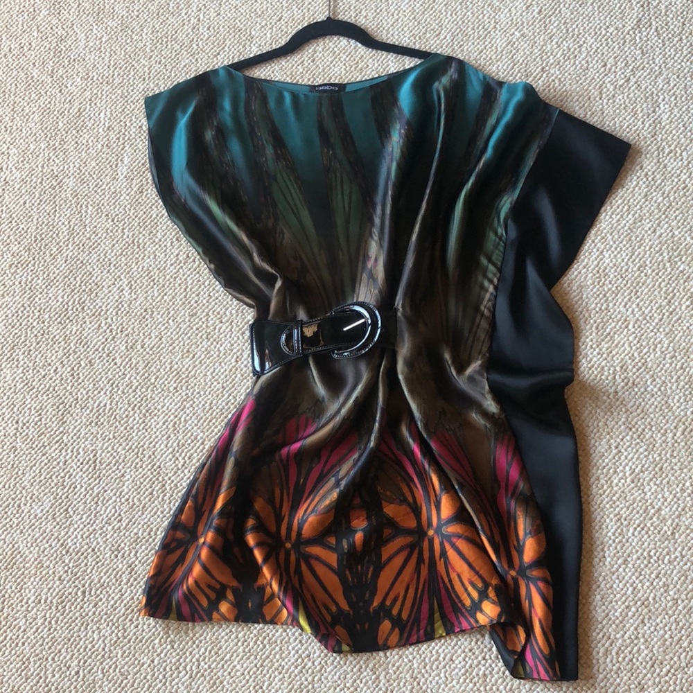 Bebe 100% silk Butterfly tunic top size XS